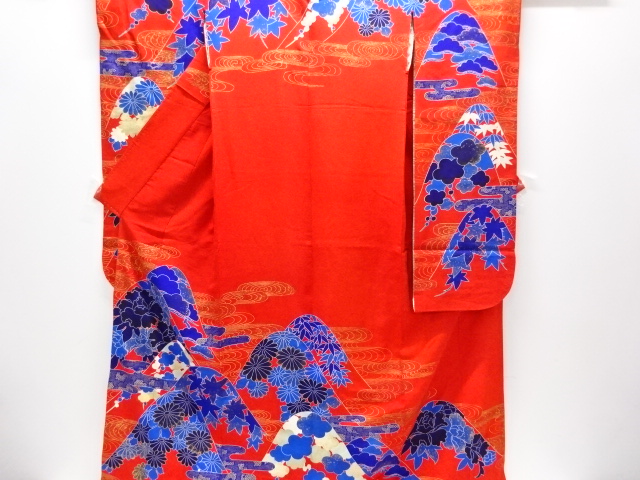 アンティーク　遠山に菊牡丹模様花嫁衣装掛下(比翼付き)